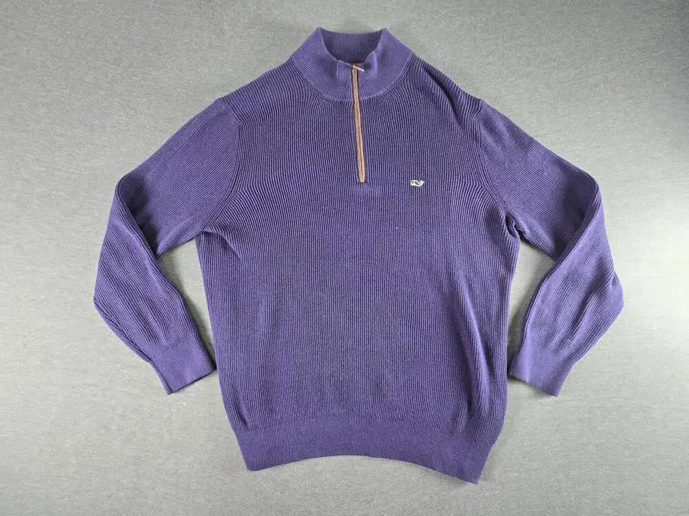 Vineyard Vines Sweater Mens Large Purple 1/4 Zip Mock Neck Knit Pullover Logo